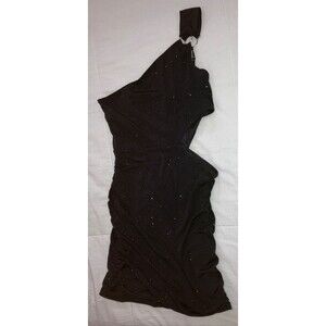 Lucy in the Sky Dress Womens Size S Black Sparkle One Shoulder Ruched Mini Disco